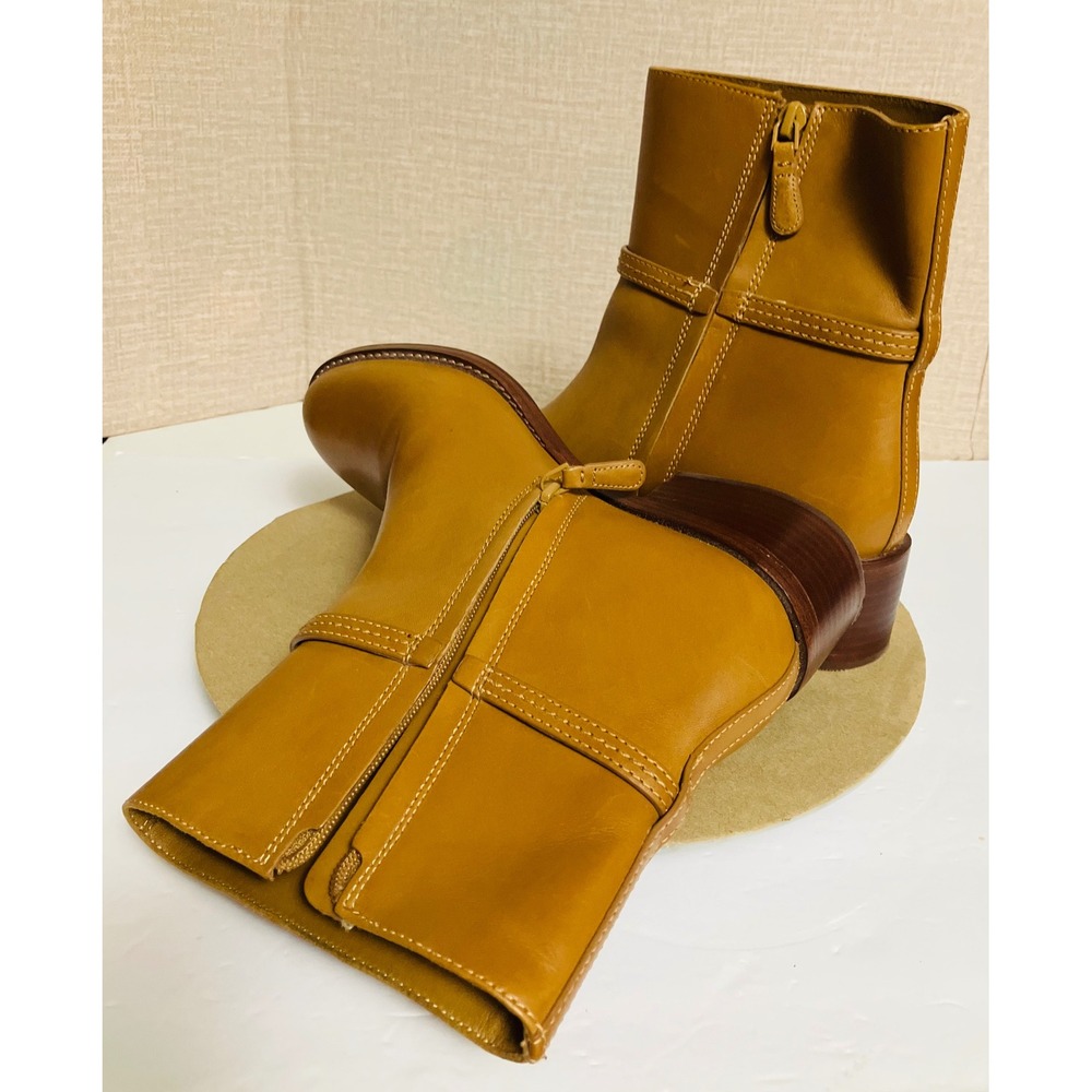 Tory Burch Miller Ankle Boots Women 9M Tan Excellent Leather Gold Logo Block - Picture 11 of 14
